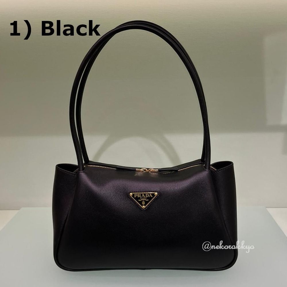 ブラック プラダ ボニー ラージ レザー ハンドバッグ | PRADA