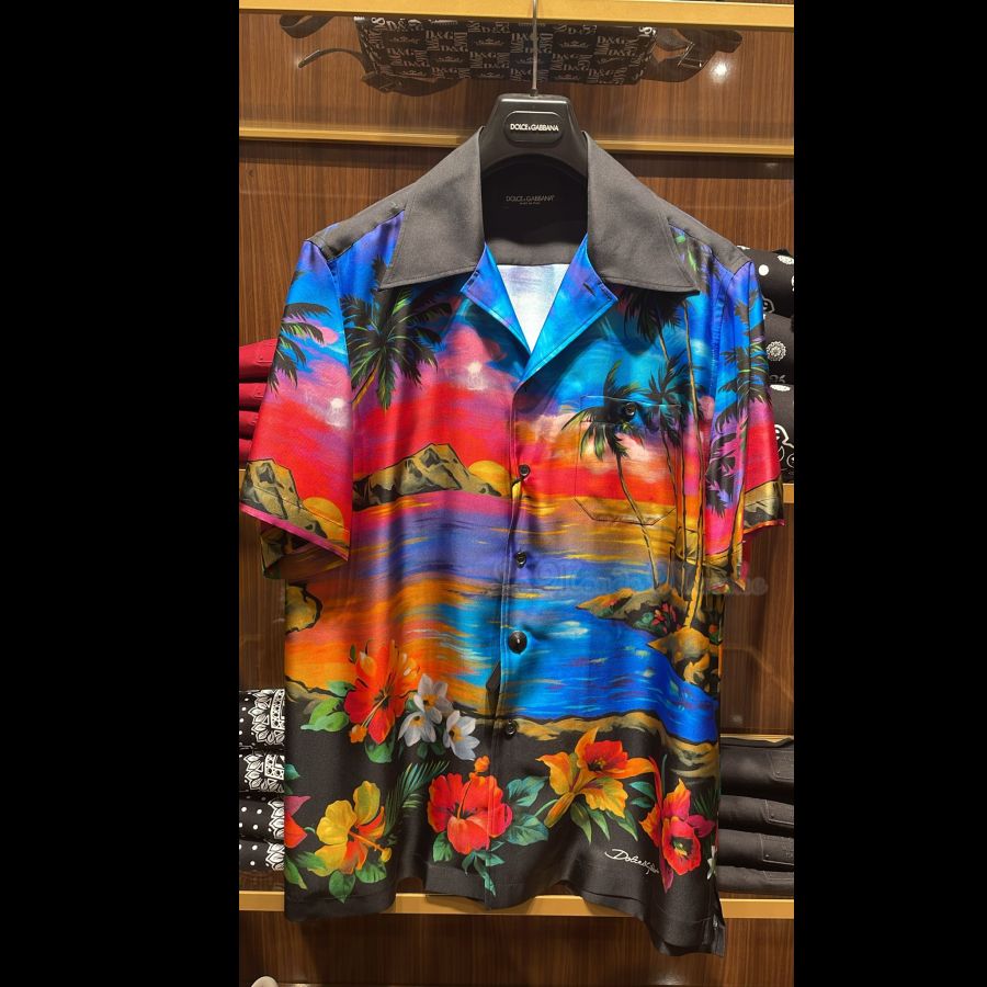 D＆G】ドルガバ メンズ アロハシャツ シルク マルチカラー