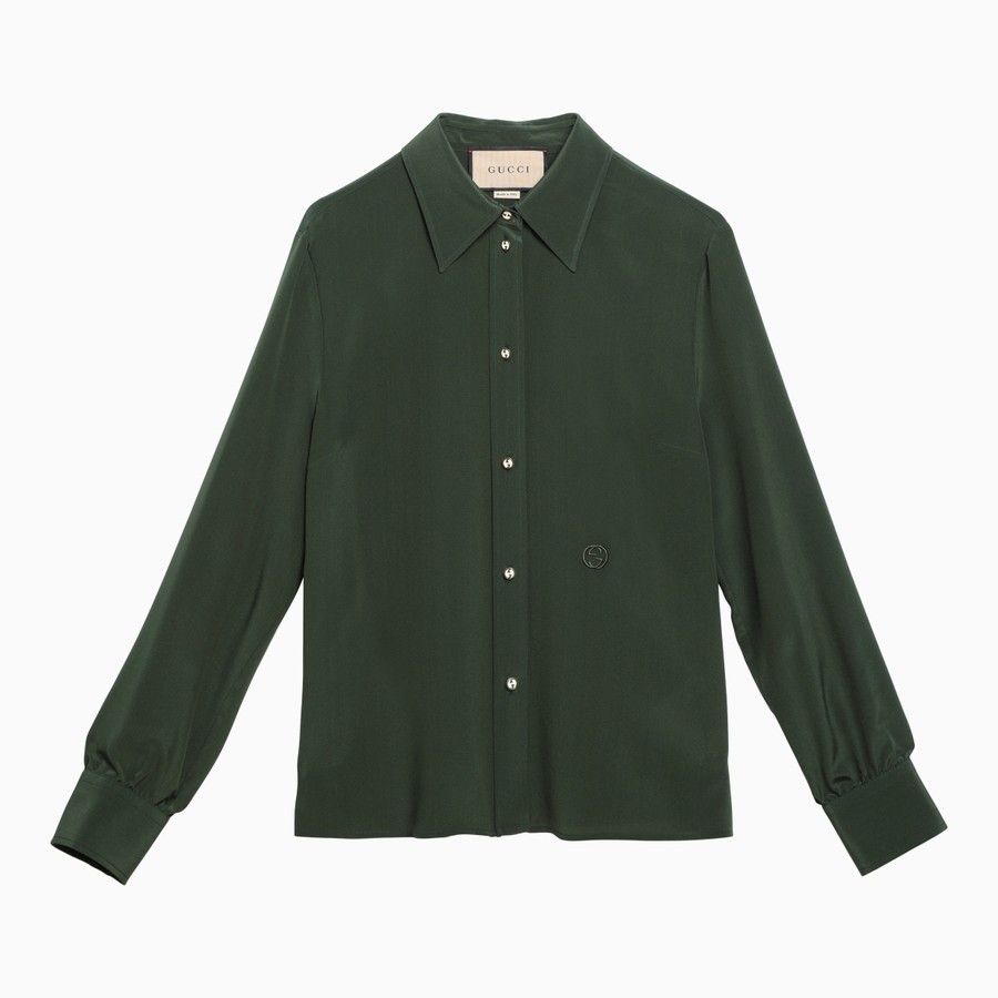 SS24 グッチ 色褪せたグリーンのシルクシャツ (GUCCI/ブラウス