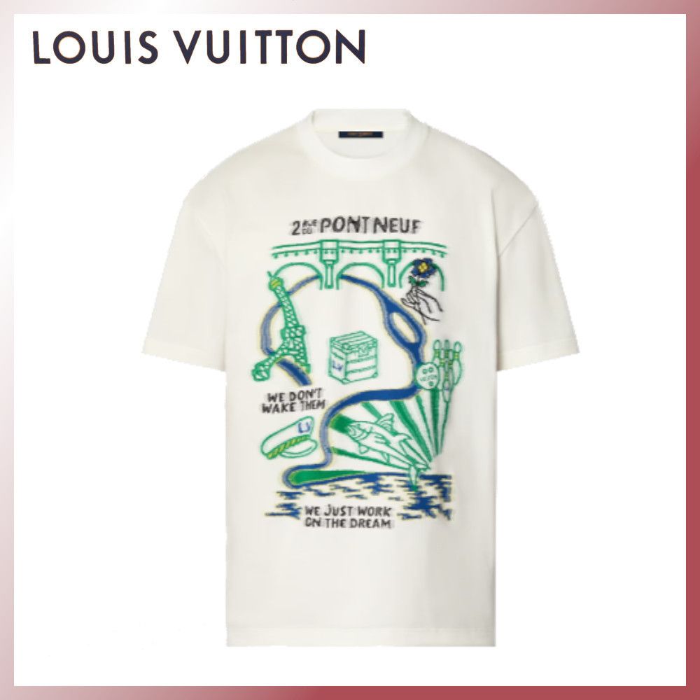 犬好き必見!ミントブルーもいい感じ☆Louis Vuitton Tシャツ Louis Vuitton お洒落な【Tシャツ】ホワイト ポンヌフ コットン