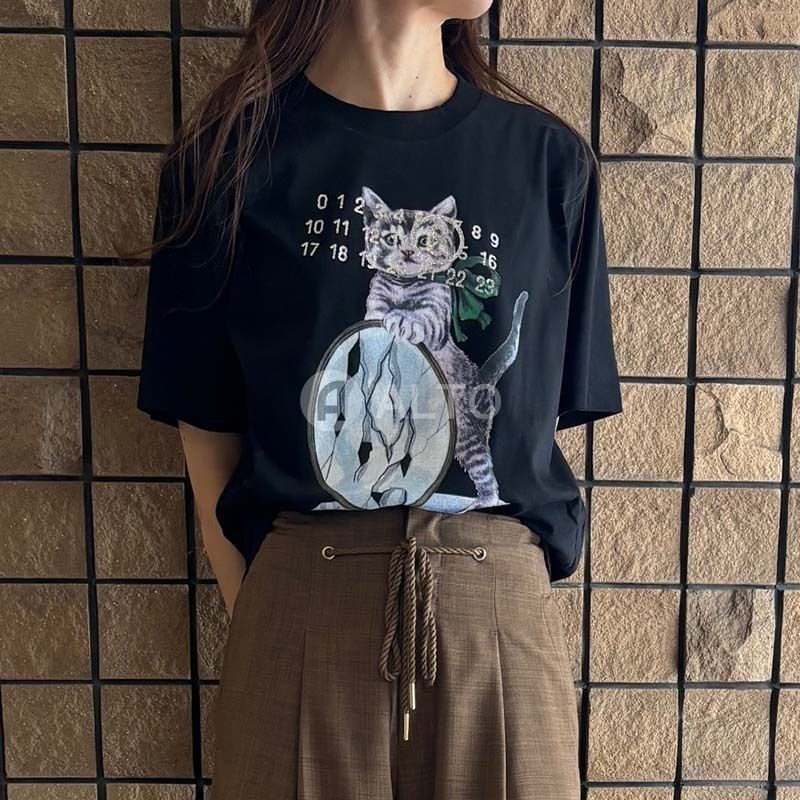 キャット＆グリッター プリント Tシャツ 半袖 S52GC0313 S23588