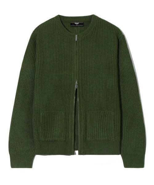 [TRILLION] WASHABLE ROUND NECK HACHI ZIP UP KNIT ★ニット MUSINSA | TRILLION Washable round neck hachi zip-up knit (KHAKI)