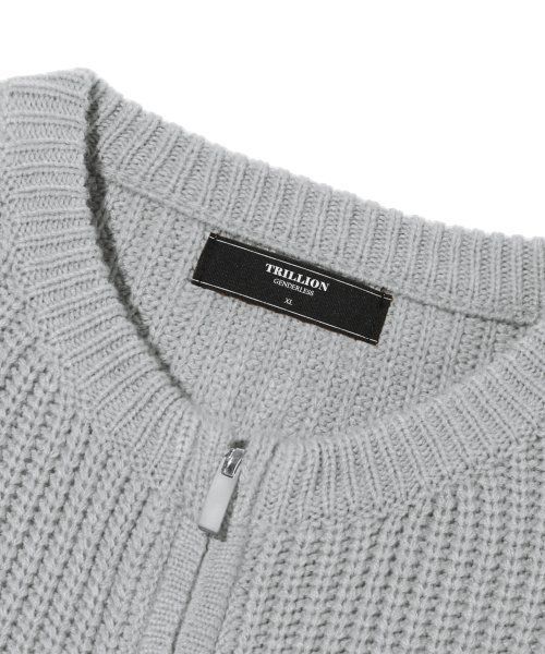 [TRILLION] WASHABLE ROUND NECK HACHI ZIP UP KNIT ★ニット MUSINSA | TRILLION Washable round neck hachi zip-up knit (KHAKI)