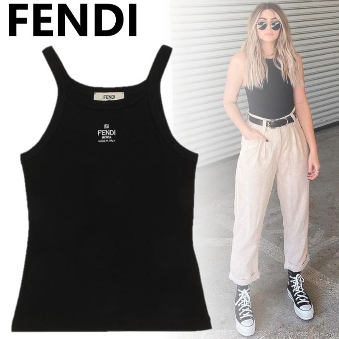 国内直営**FENDI** ブラックコットン トップス (FENDI/タンク