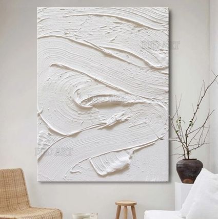 手描油絵 シンプル 抽象画 ウォールアート ホワイト 80*60cm