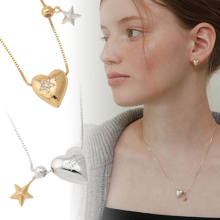 【TATIANA】Plump Heart String Necklace NZ2099〜ネックレス TATIANA】Plump Heart String Necklace_Silver NZ2099
