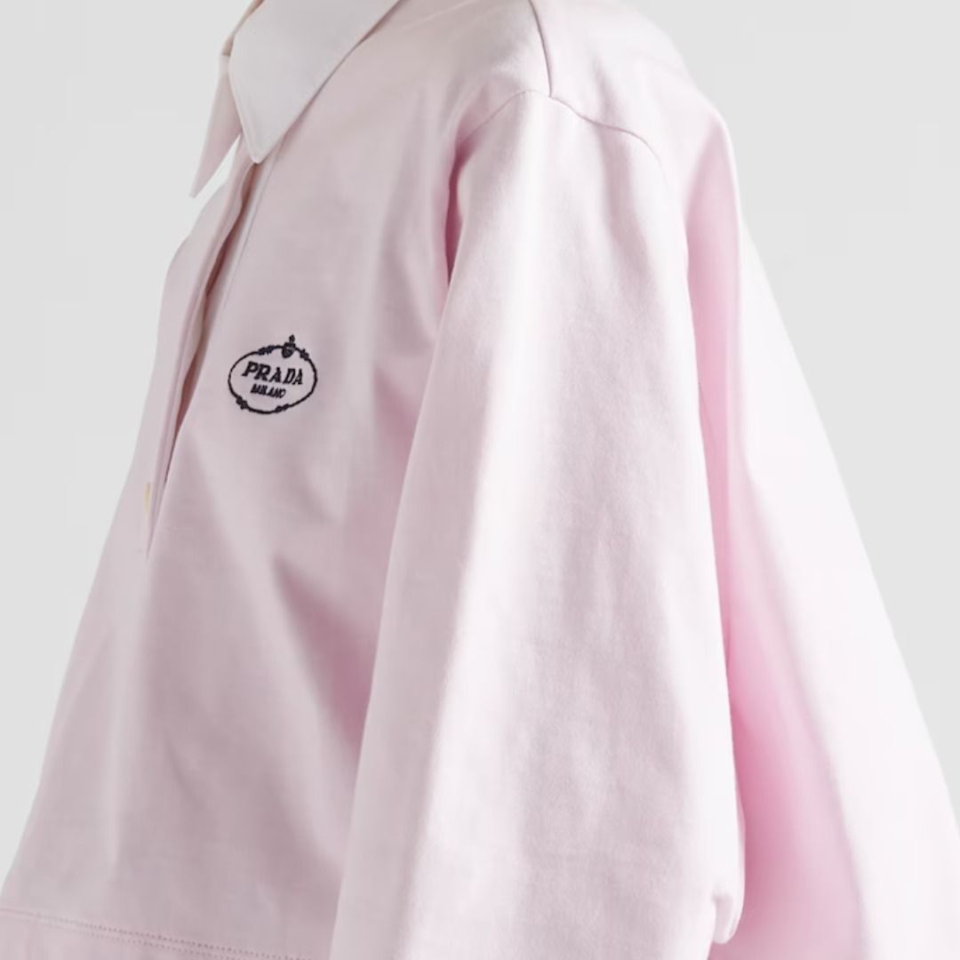 2025-25 秋冬新作  ハイブランドの クロップド丈 2色展開】PRADA◇コットン 長袖 ロゴ ポロシャツ トップス