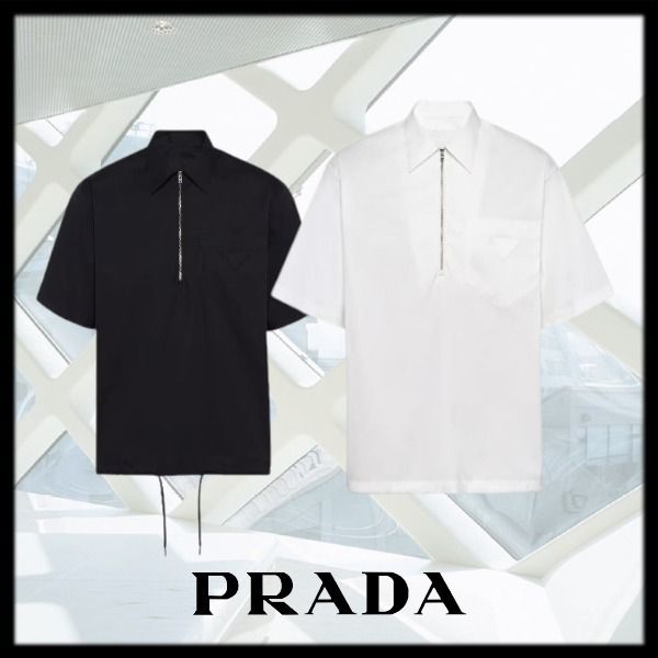 全信頼を寄せる 新作【プラダ】ストレッチコットン 半袖シャツ (PRADA/シャツ シャツ+ブラウス(半袖+袖なし)