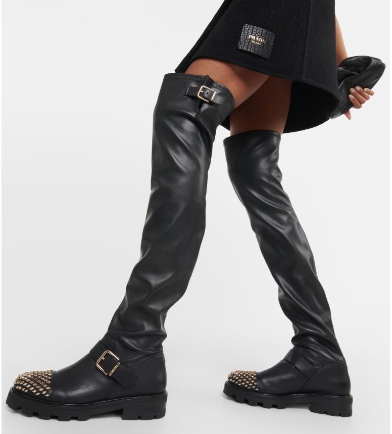 JIMMY CHOO】BIKER II' レザー ニーハイブーツ スタッズ ロゴ