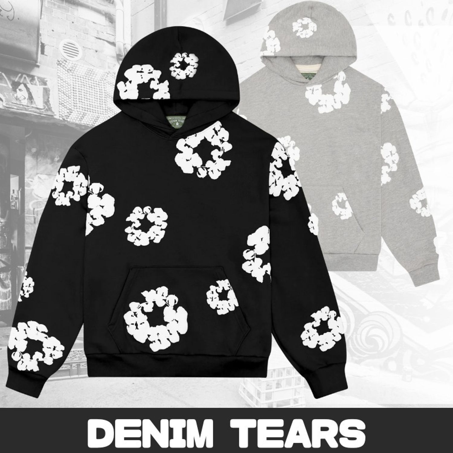 DENIM TEARS ザ コットンリース スウェット ブラック/グレー (Denim 