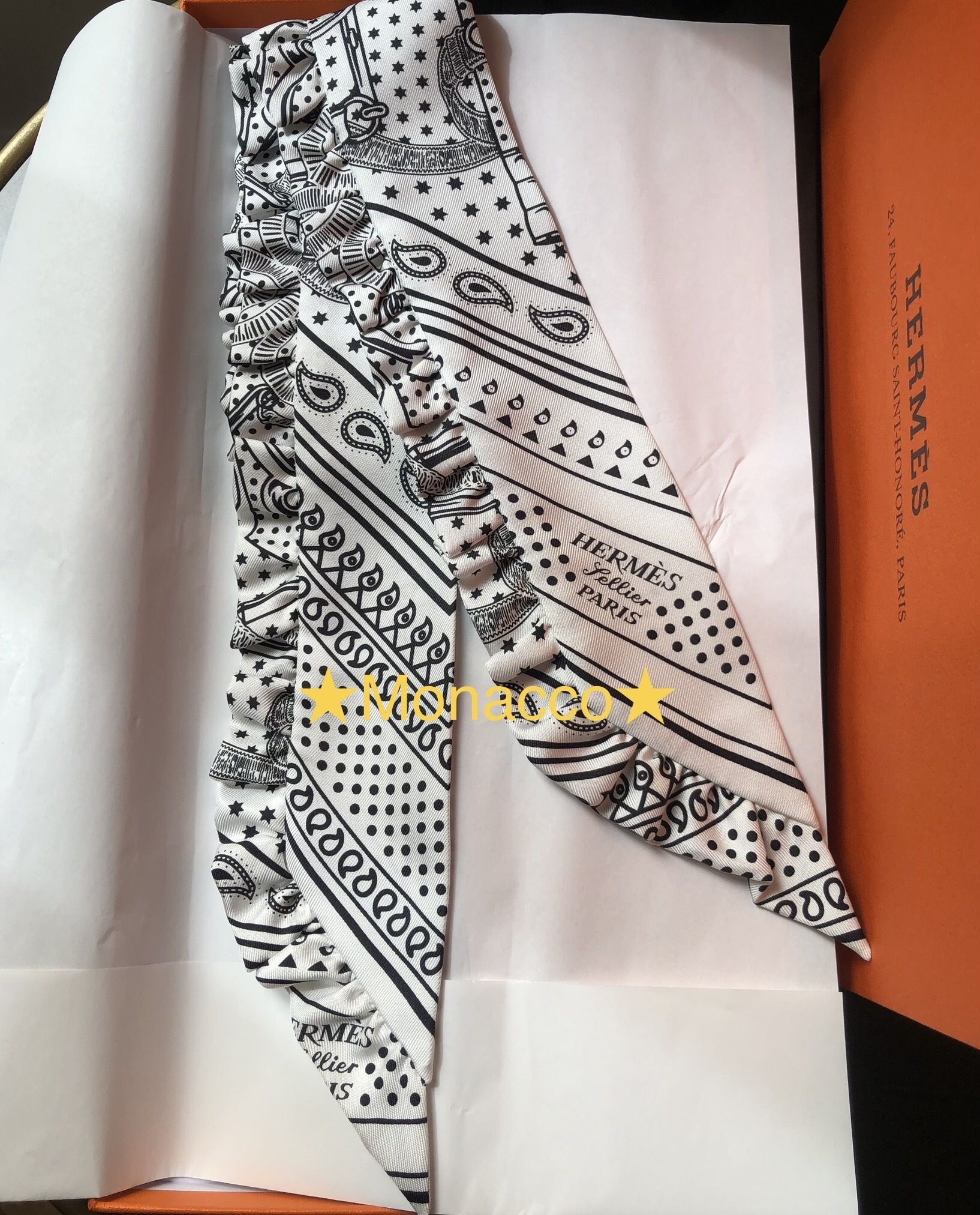 新作Twilly☆24S/S☆Hermes Eperon d'Or Bandana フリルツイリー