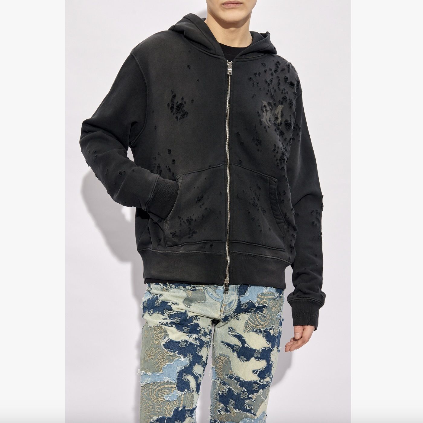 アミリ【AMIRI】ロゴ ダメージ フルジップ フード付き パーカー