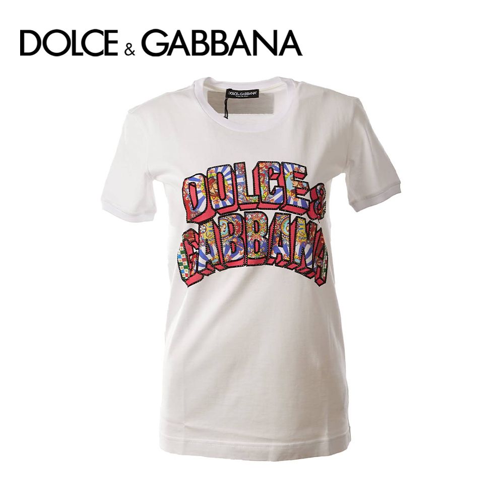 D&G Tシャツ 半袖 ホワイト ロゴ ビジュー【国内発送】 (Dolce