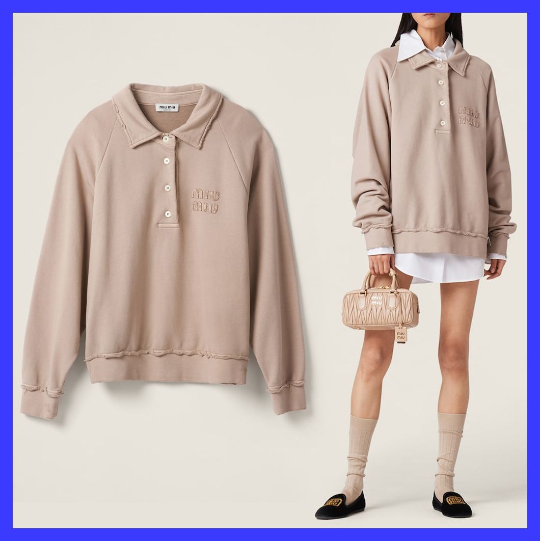 20-60代 人気ファッションブランド miumiu ポロシャツスタイル スウェットガーメントダイ トップス