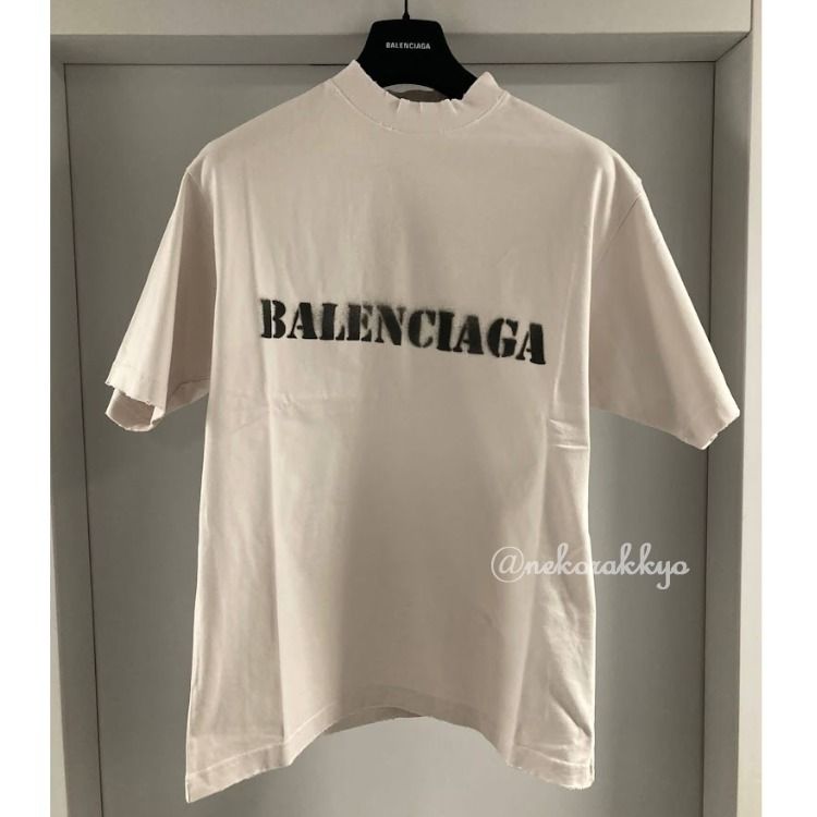 ●送料込●BALENCIAGA●Stencil Type Tシャツ Political Stencil T-shirt Medium Fit in Black/white