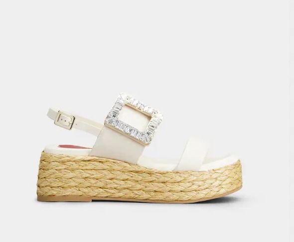 Roger Vivier] ストラス バックル ラフィア ウェッジ サンダル