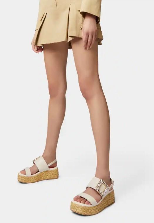 Roger Vivier◆直営買付 ラフィア バックル ウエッジ ミュール Roger Vivier] ストラス バックル ラフィア ウェッジ サンダル