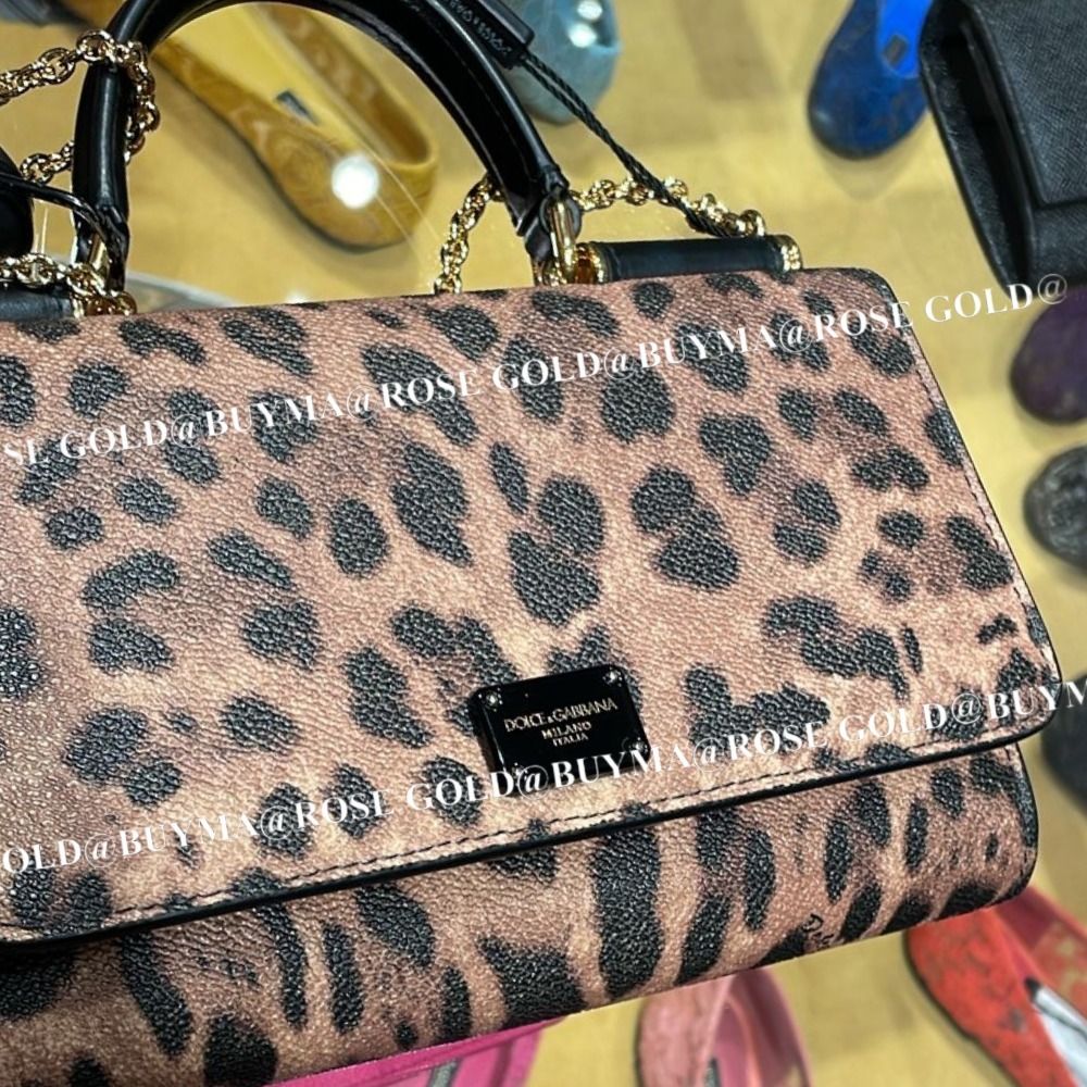 DOLCE&GABBANA ロゴ入り レオパード柄 本革 チェーン ミニバッグ 本物保証/Dolce&Gabbana ミニフォン ショルダーバッグ ヒョウ柄