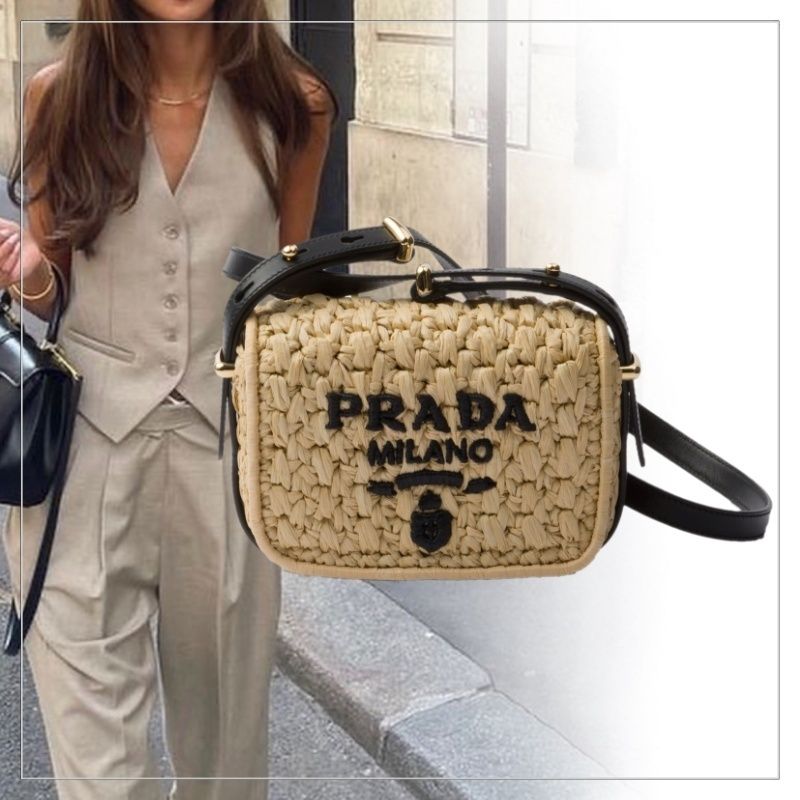 送料関税込☆Prada プラダ ラフィア クロシェ ショルダーバッグ