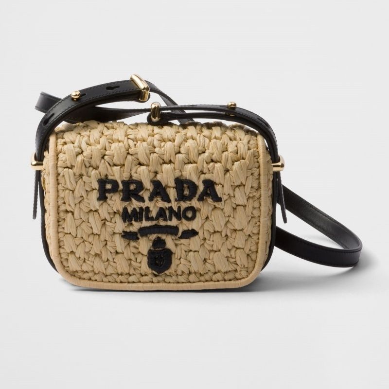 大人気】PRADA◇ラフィア風 ウーブン レザー ショルダーバッグ