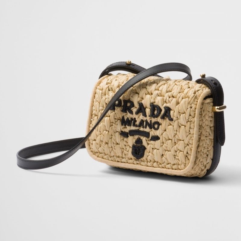 大人気】PRADA◇ラフィア風 ウーブン レザー ショルダーバッグ