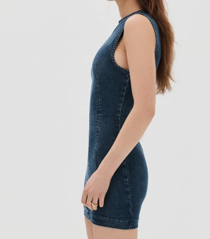 Reformation ワンピース ミニ デニム ジーンズ ノースリーブ Reformation ワンピース ミニ デニム ドレス ノースリーブ