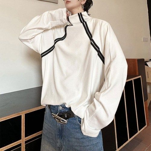 長袖Tシャツ メンズ ハーフタートルネック リボン装飾 ２色 長袖Tシャツ メンズ ハーフタートルネック リボン装飾 2色 (T