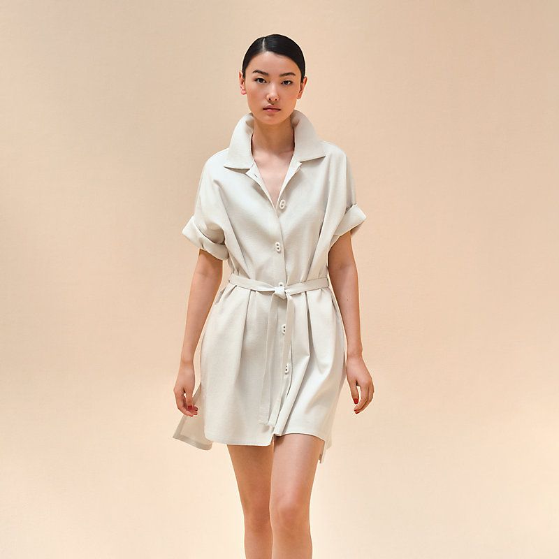 【襟で着こなしアレンジ★1着で決まる】HERMES ルーズドレス 着回し抜群お洒落に決まる】HERMES シャツドレス&ベストセット