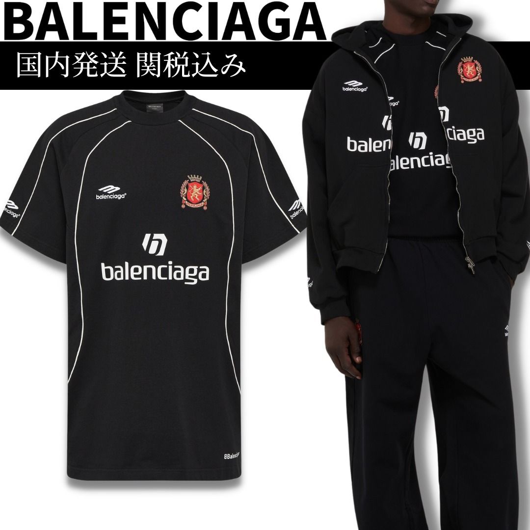 関税送料込 BALENCIAGA メンズ Tシャツ 関税込み】ロゴ入り コットンジャージー ブラックTシャツ