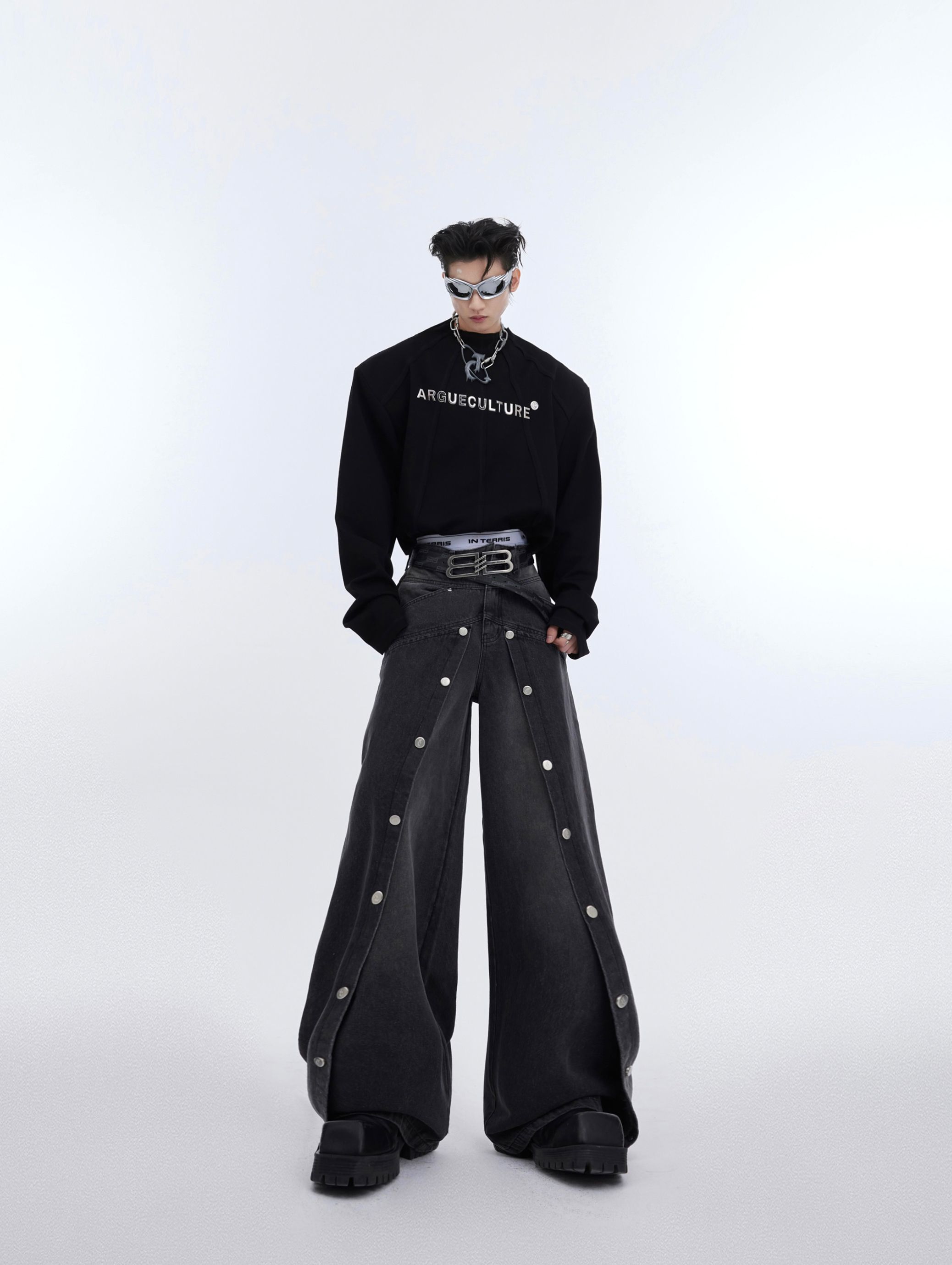 Argue Culture ワイドデニムパンツ ジーンズデザイン レトロ人気 Argue Culture ワイドデニムパンツ ジーンズデザイン レトロ人気
