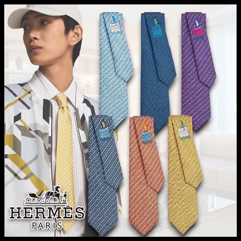 HERMES ネクタイ 黒色グレー　イラリオ？ HERMES ネクタイ 黒色グレー イラリオ？