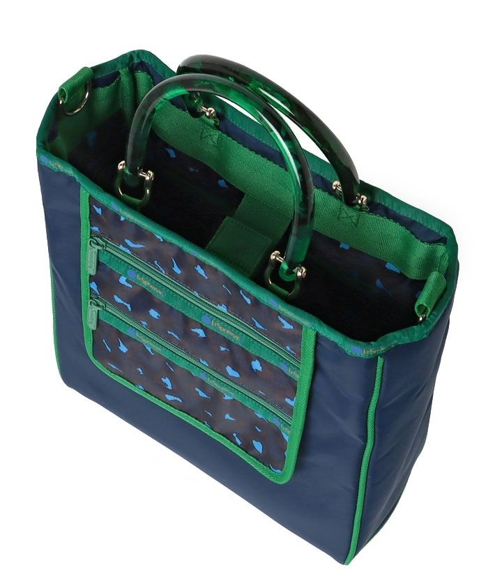 □LeSportsac□ LG 2ZIP POCKET TOTE ネイビーハートレオパード