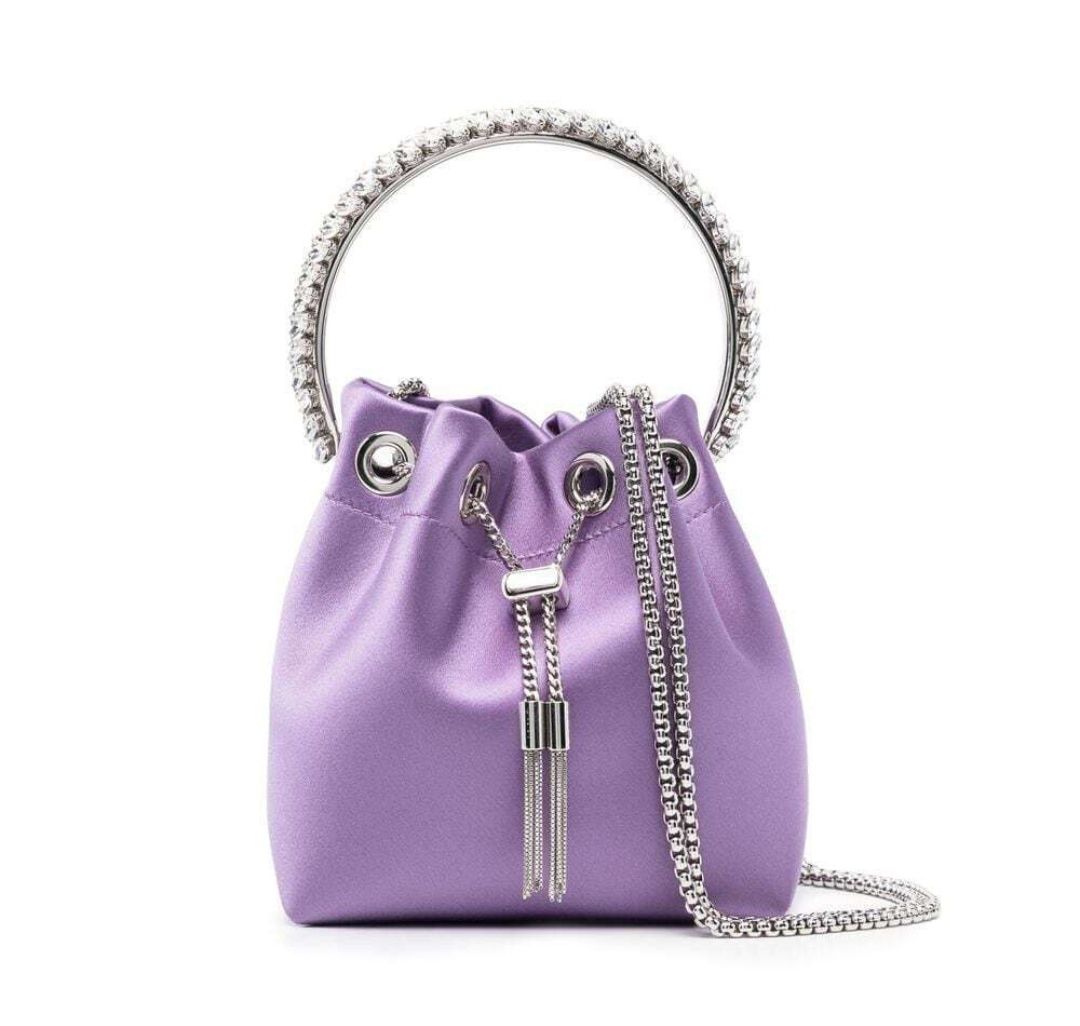 ★JIMMY CHOO★ MICRO BON BON bucket カゴバッグ【完売前に!】 JIMMY CHOO Bon Bon micro crystal-embellished satin bucket