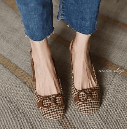 パンプス バックストラップ 太ヒール スクエアトゥ 美脚 千鳥柄