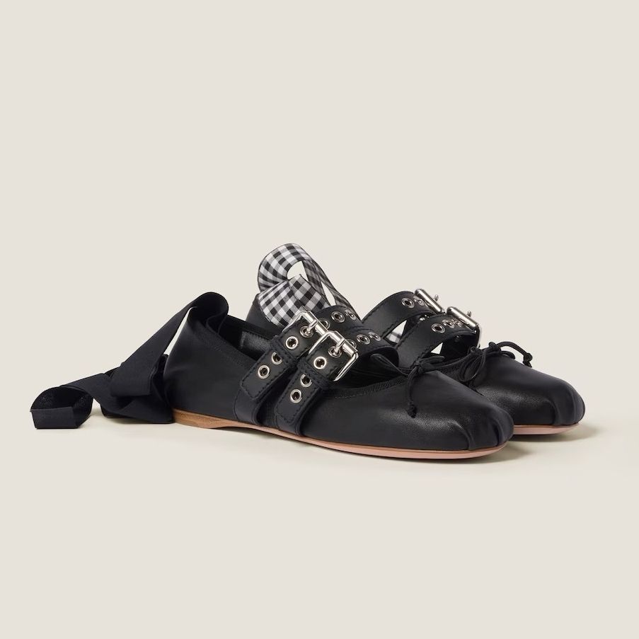 MiuMiu】ミュウミュウ ナッパレザーxカーフレザー バレリーナ
