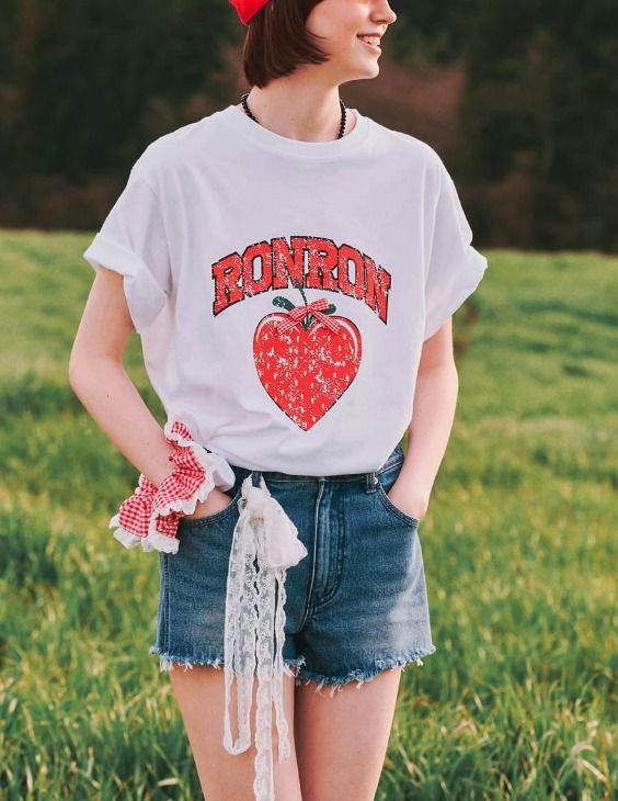 ◇24SS RONRON STRAWBERRY RIBBON BASIC FIT Tシャツ/3色