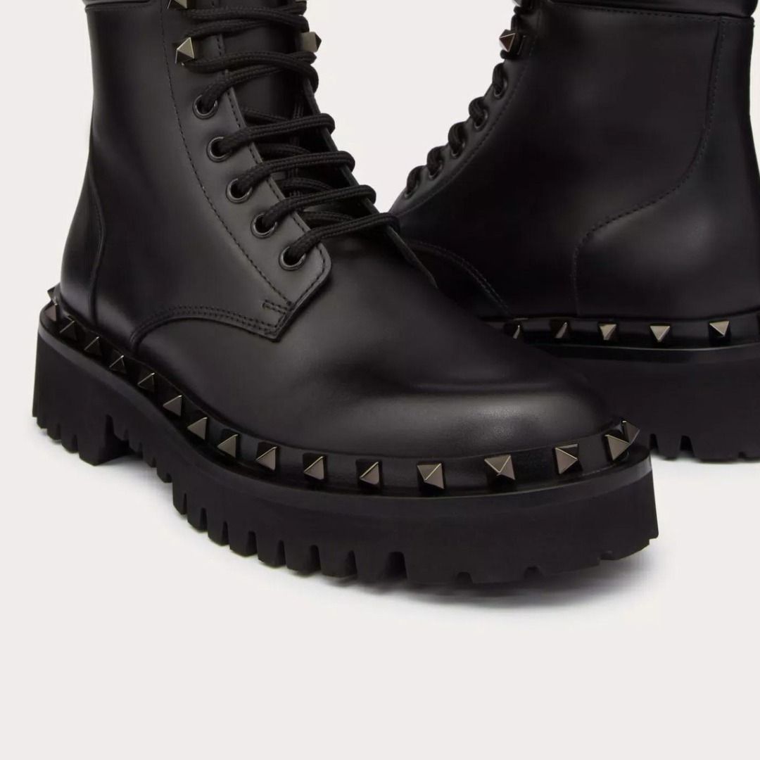 VALENTINO】 ロックスタッズ カーフスキン コンバット ブーツ