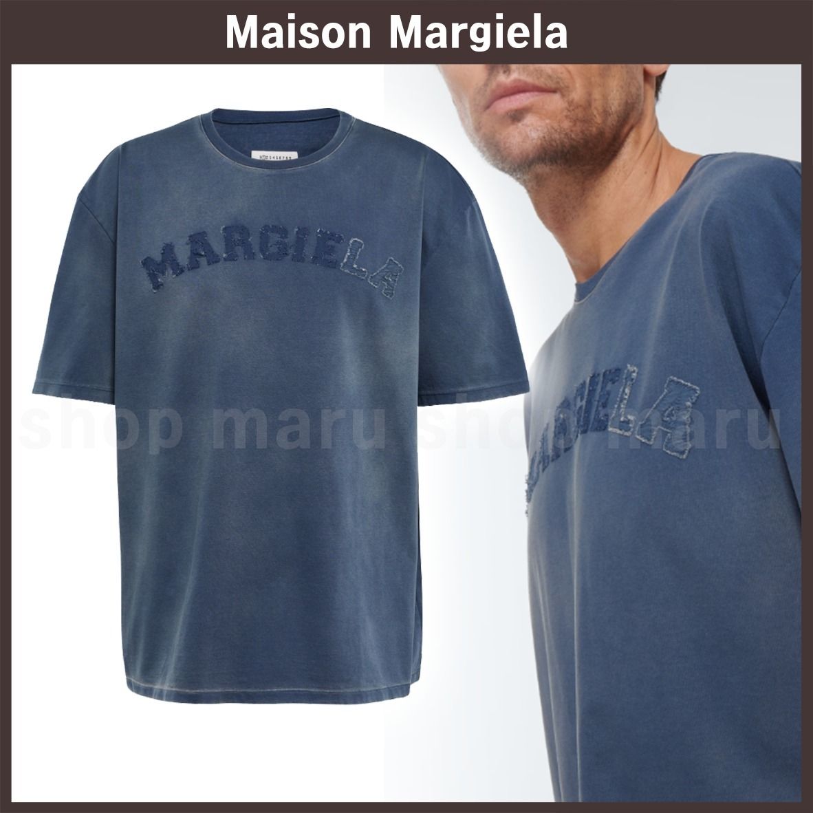 【海外配送可】【送料無料】 Maison (Maison Margiela◇ロゴコットンTシャツ◇ブルー トップス