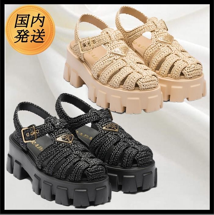 【入手困難】PRADA◆モノリス クロッシェ ケージサンダル ロゴ 国内発送☆PRADA】プラダ モノリス クロシェ ケージサンダル