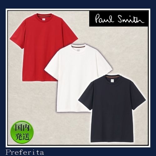 Paul Smith】ネックラインロゴ Tシャツ 刺繍 ストライプ 綿