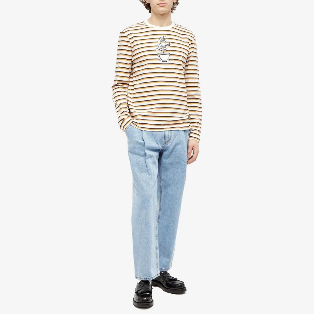 メゾンキツネ カフェキツネ Tシャツ ロンT ストライプ オレンジ メゾンキツネ カフェキツネ Tシャツ ロンT ストライプ オレンジ