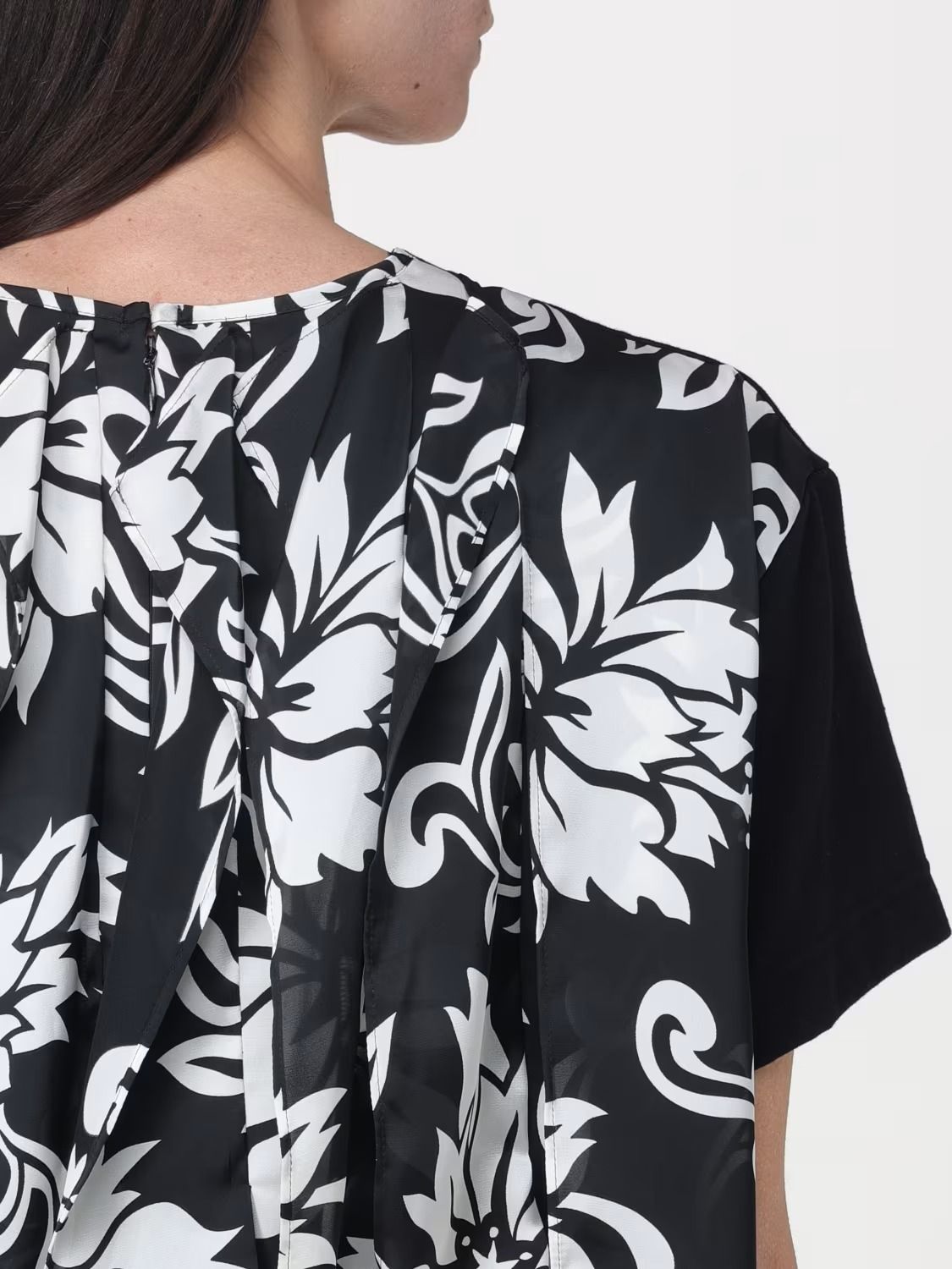 sacai トップス 半袖 1 プリーツ シアー 切り替え 花柄