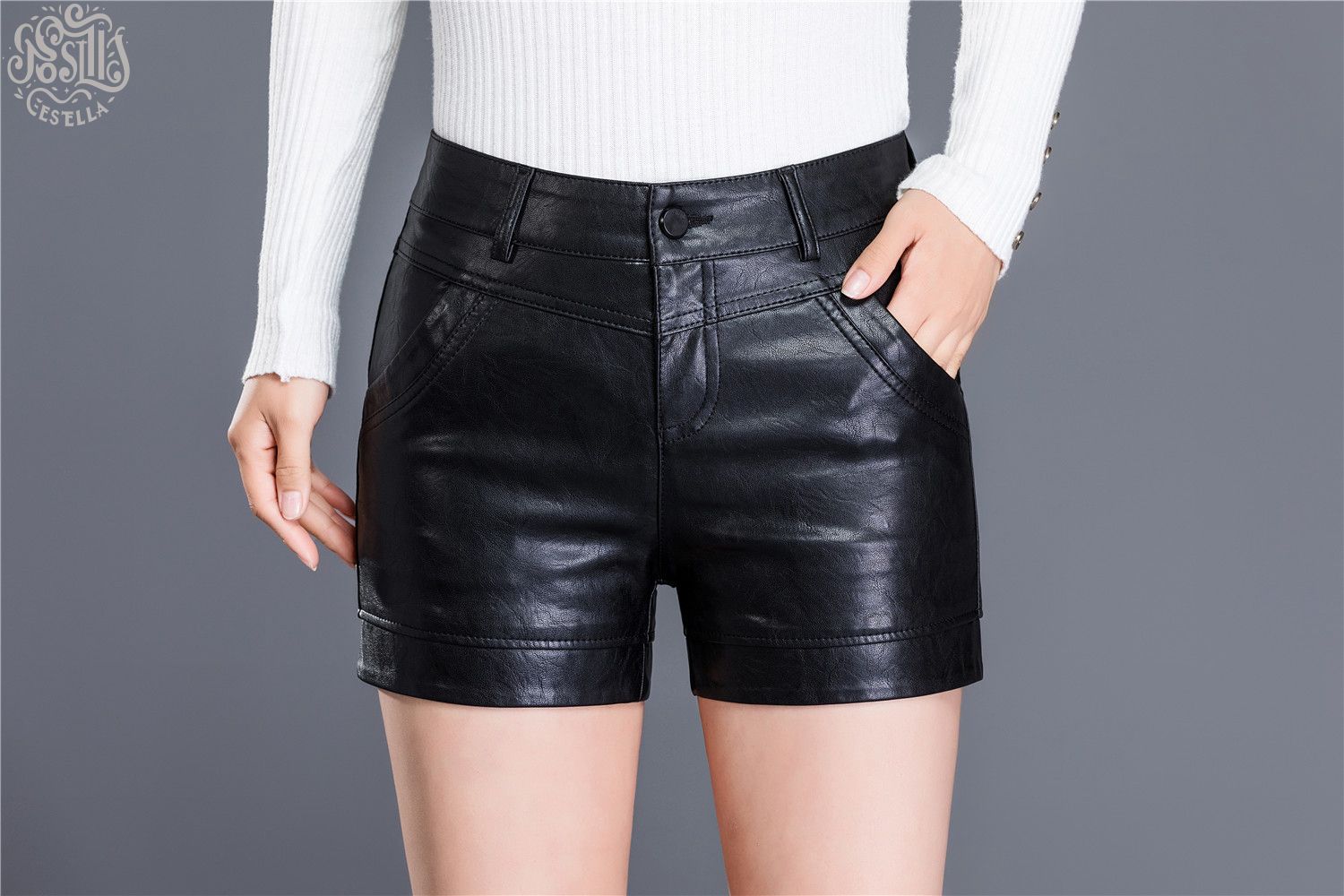 裏起毛 ラムレザー ショート パンツ 2色 スリム ギャル ステージ 裏起毛 ラムレザー ショート パンツ 2色 スリム ギャル ステージ
