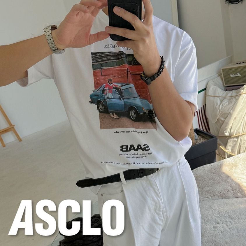 Tシャツ・カットソー ASCLO Era Bicolor Collar Short Sleeve T (2color) ASCLO Saab Car Print Short Sleeve T Shirt (2color) (ASCLO/T
