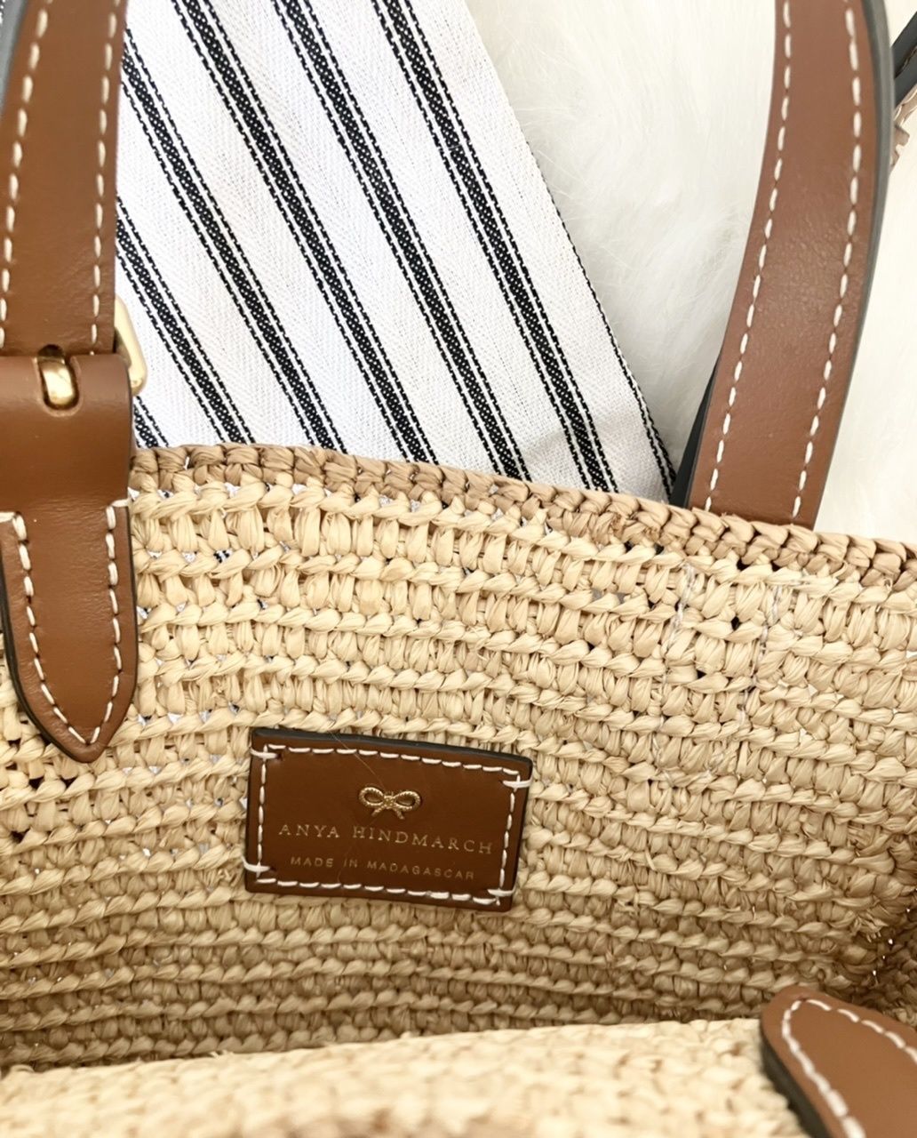 【ANYA HINDMARCH】 Eyes Bag ラフィアトップハンドルバッグ ANYA HINDMARCH】 Eyes Bag ラフィアトップハンドルバッグ (Anya