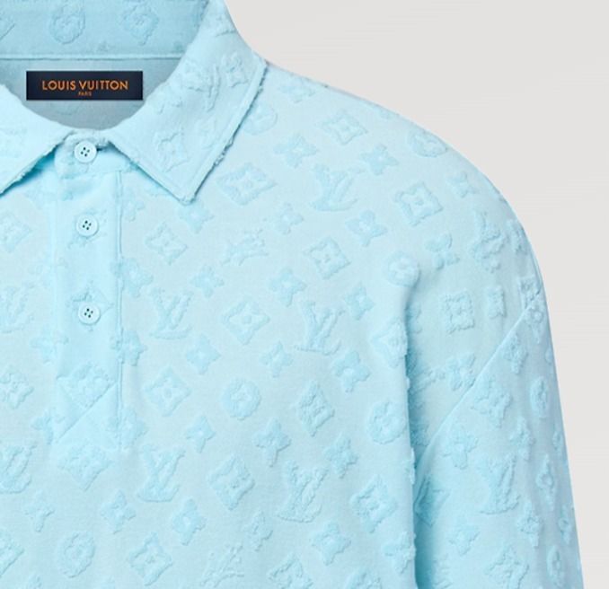 Louis Vuitton《ロングスリーブ コットンポロシャツ》水色 直営