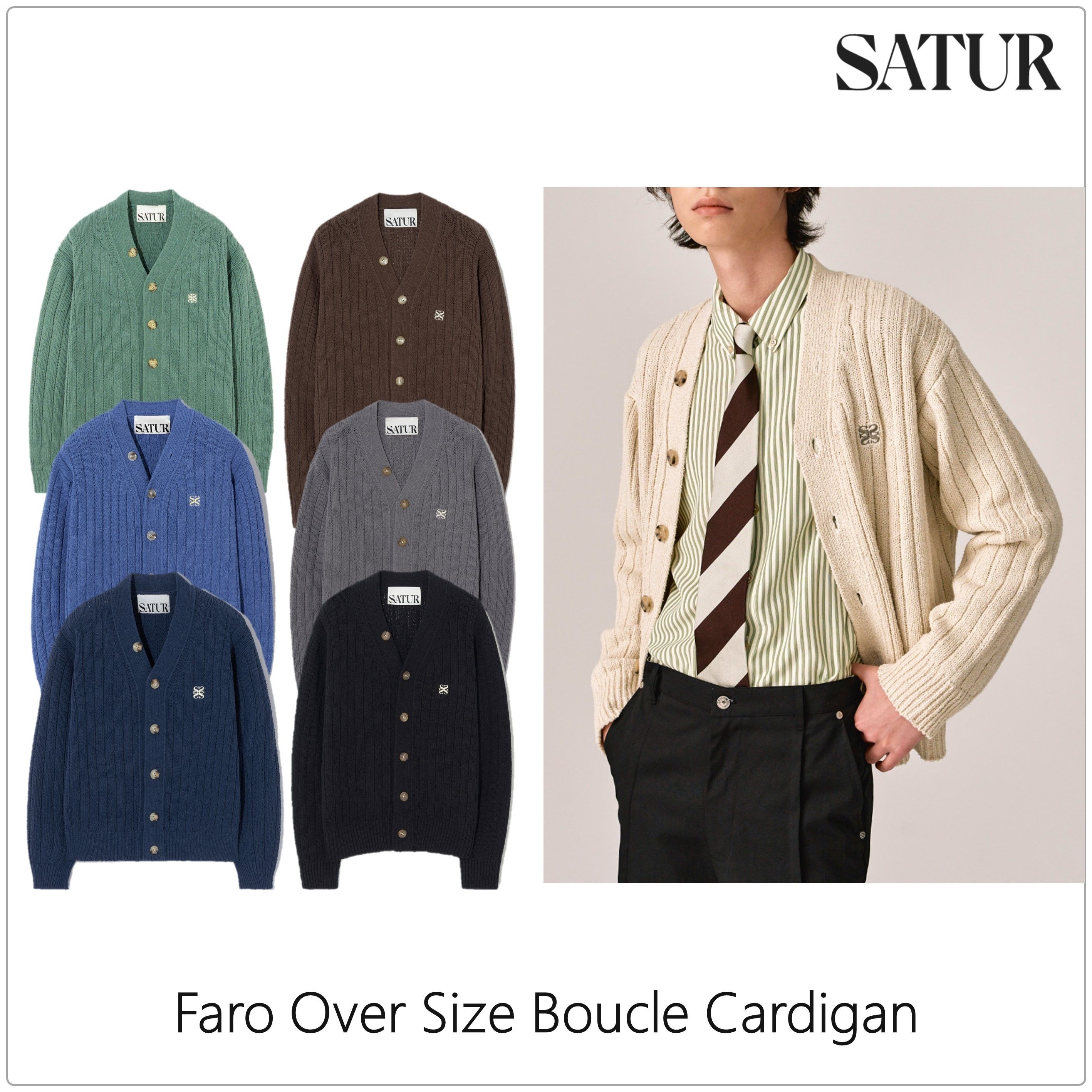 ★SATUR★(Man) Faro Over Size Boucle Cardigan★カーディガン ○SATUR○FARO OVER SIZE BOUCLE CARDIGAN 男女兼用 ペアルック