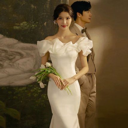 マーメイド ベアトップ 結婚式 ウエディングドレス ロング 韓国