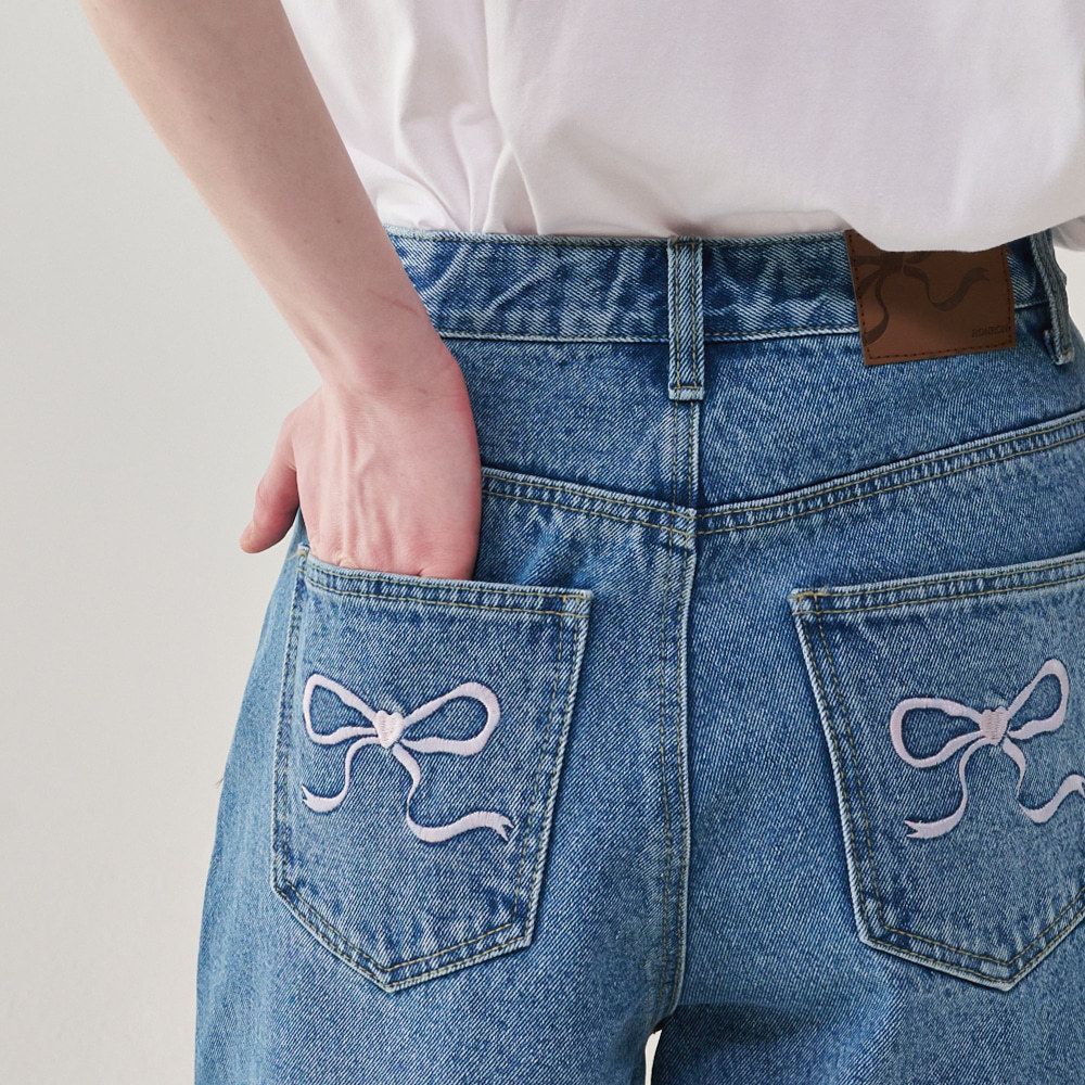RONRON] POCKET RIBBON DENIM HALF パンツ☆新作・24SS☆韓国