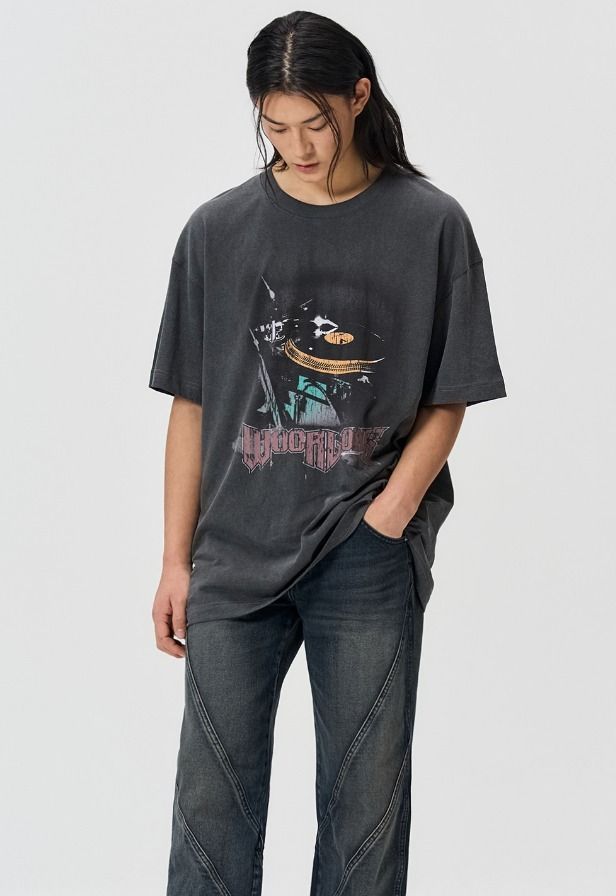 [WOOALONG]★24SS★韓国人気★Sand washing graphic T-shirts ☆韓国の人気☆【WOOALONG】☆Sand washing graphic T-shirt.s